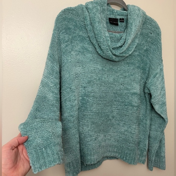 Tribal Teal Cowl Neck Sweater - Picture 2 of 6